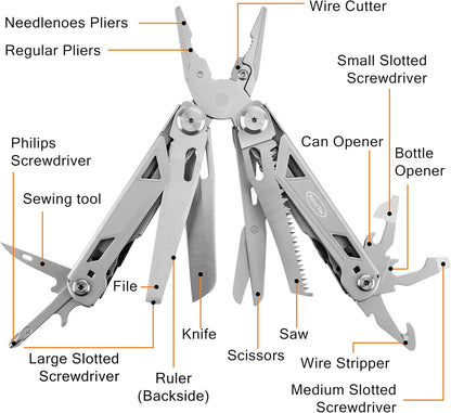 RoverTac 16-in-1 Multi Tool Pocket Knife Multitool Knife Heavy Duty Pliers Scissors Knife Wire Cutter/Stripper Saw Bottle/Can Opener Screwdrivers Multitool for Camping Hiking DIY Perfect for Men Dad
