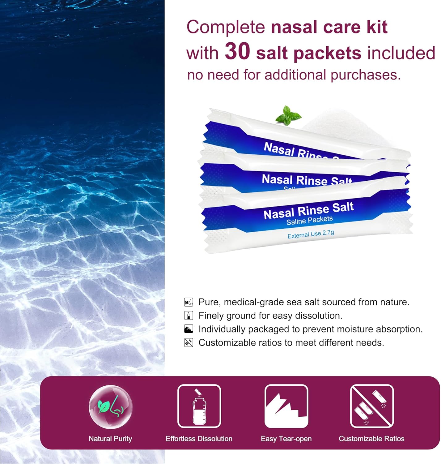 Neti Pot Sinus Rinse Bottle Nose Wash Cleaner Pressure Rinse Nasal Irrigation for Adult & Kid BPA Free 300 ML with 30 Nasal Wash Salt Packets and...