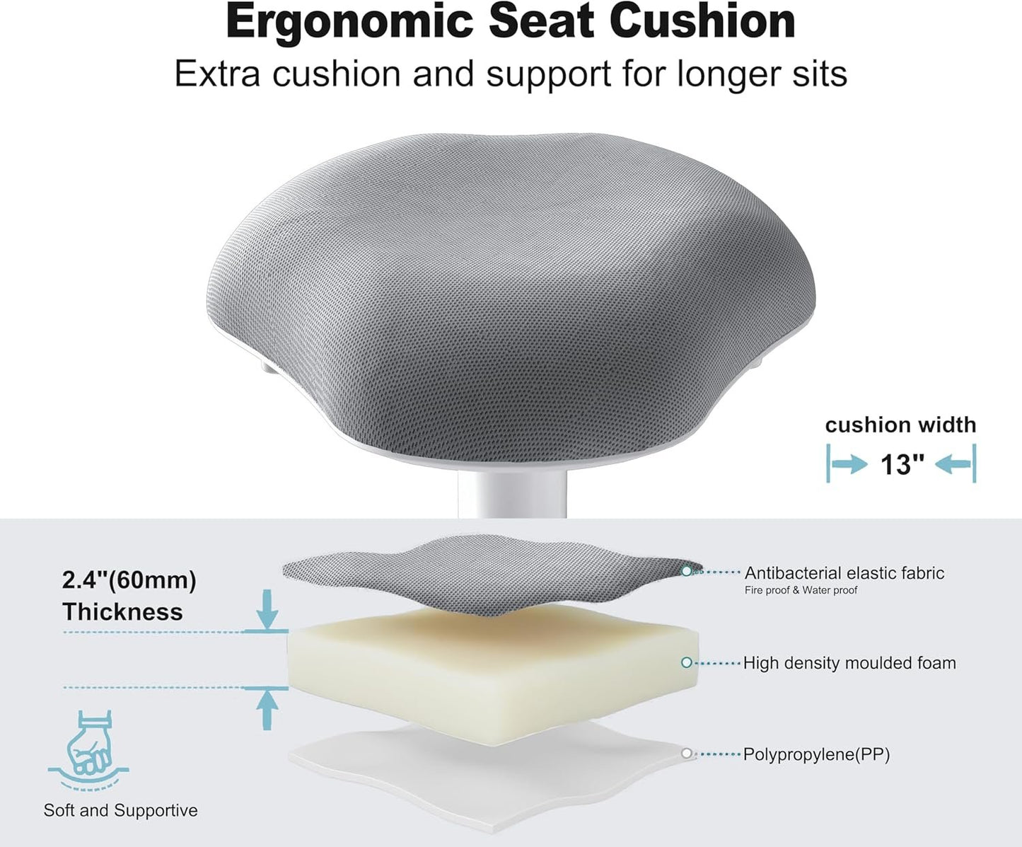 ERGO COLLECT Ergonomic Wobble Stool Chair, Adjustable Height Standing Desk Chair, Swivel Stool with Rocking Motion, Foam Cushion Non-Slip Base, Portable Stool for Home, Office and Classroom, Grey