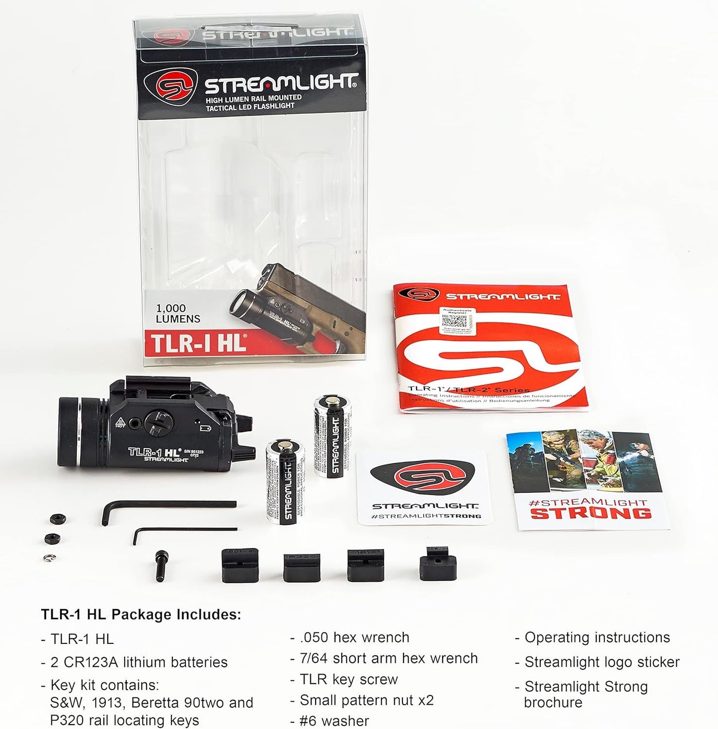 Streamlight 69260 TLR-1 HL 1000-Lumen Tactical Weapon Mount Light With Rail Locating Keys & Lithium Batteries, Black â€“ Box Packaged