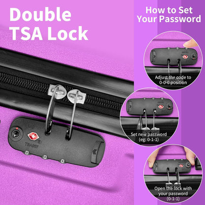 Karl home Luggage Sets 3 Piece, PC+ABS Durable Hardside Suitcase with Double Spinner Wheels TSA Lock, Carry on Luggages for Travel Business - Purple, 20/24/28