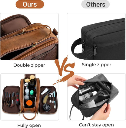 Elviros Toiletry Bag for Men, Large Travel Shaving Dopp Kit Water-Resistant Bathroom Toiletries Organizer PU Leather Cosmetic Bags (Brown, Small)