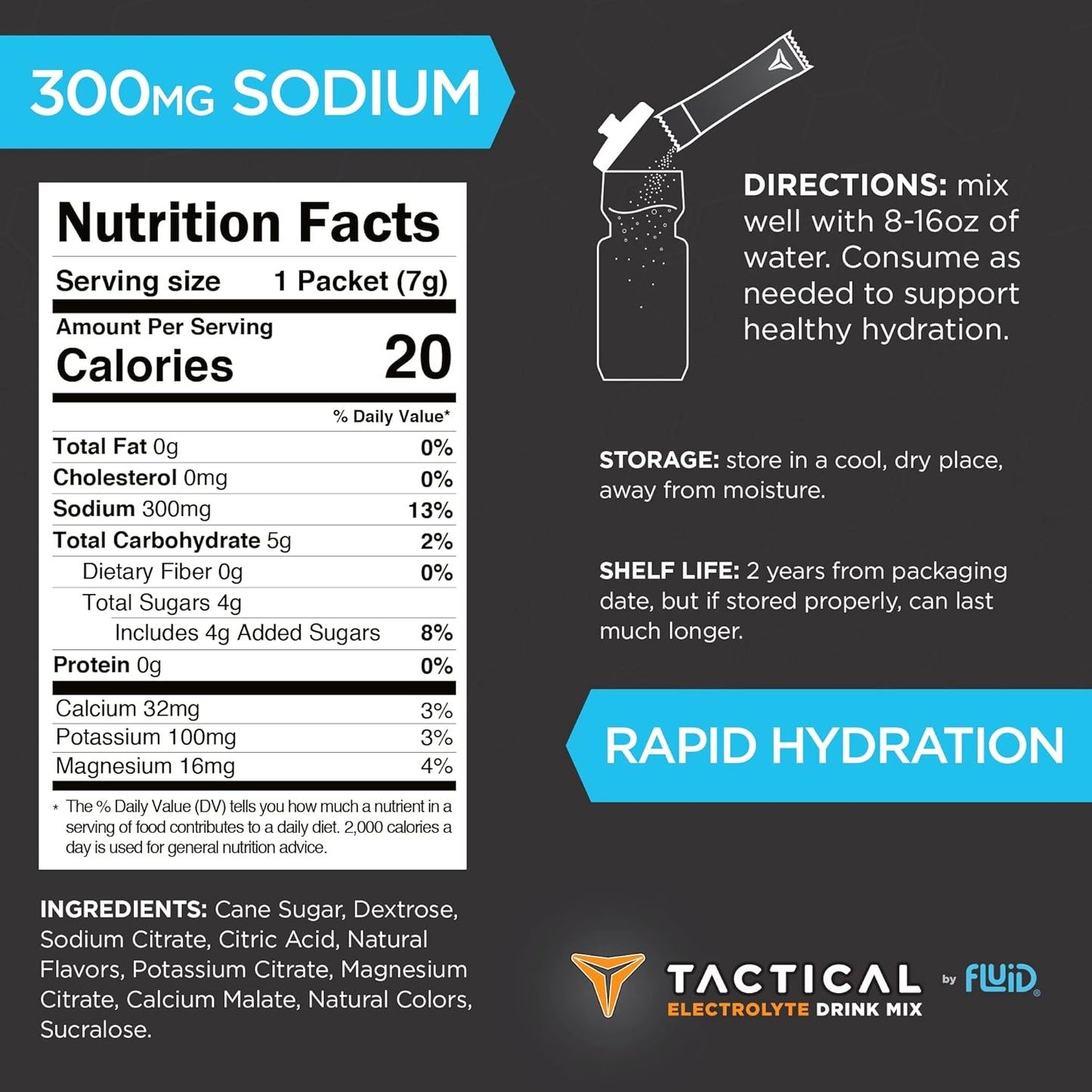 Tactical Hydration Powder, Instant Electrolytes, Reduce Fatigue, Prevent Dehydration, Eliminate Cramps (Variety Pack, 25 Stick Packs)