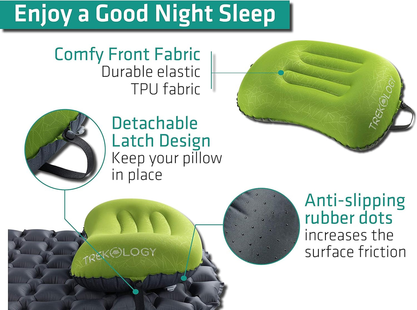 TREKOLOGY Aluft 2.0 Travel Pillow - Inflatable Neck Pillow for Airplane, Car, Camping - Lightweight & Compact - Ergonomic Support for Backpacking & Outdoor