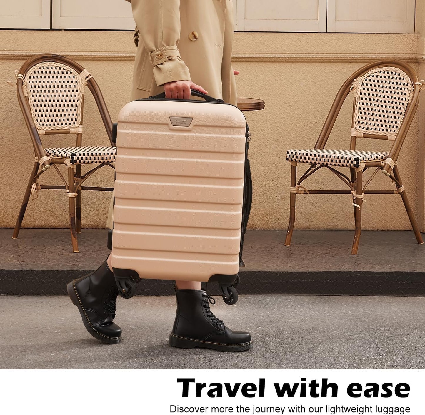 Coolife Luggage 3 Piece Set Suitcase Spinner Hardshell Lightweight TSA Lock 4 Piece Set (Apricot Black, Sets)