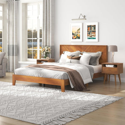 Galano Weiss Clara Queen Bed Frame with Headboard – Amber Walnut Bed Frame Queen Size, Bedframe Queen Size, Base de Lit Queen, Also Fits Double, Full, Mattress Foundation, 64.49"L x 85.47"W x 40.28"H