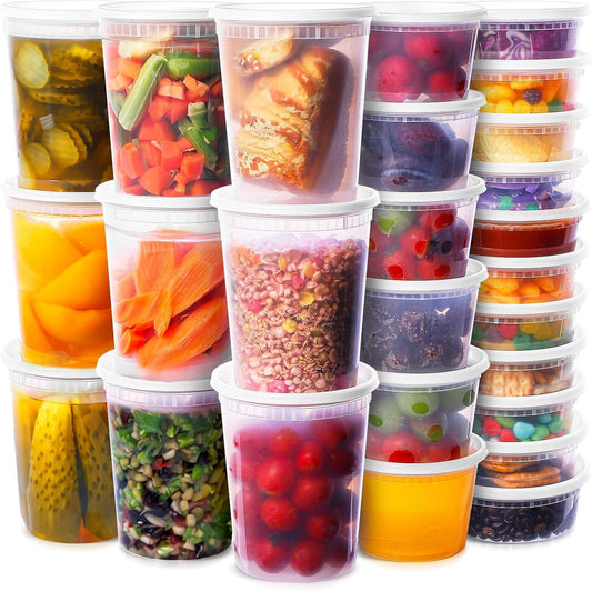 RANLITTLE Deli Containers with Lids 48 Sets - Soup Containers with Lids 8oz, 16oz, 32oz - Clear Plastic Food Containers with Lids, Leakproof, BPA Free, Reusable Take Out Containers for Restaurant