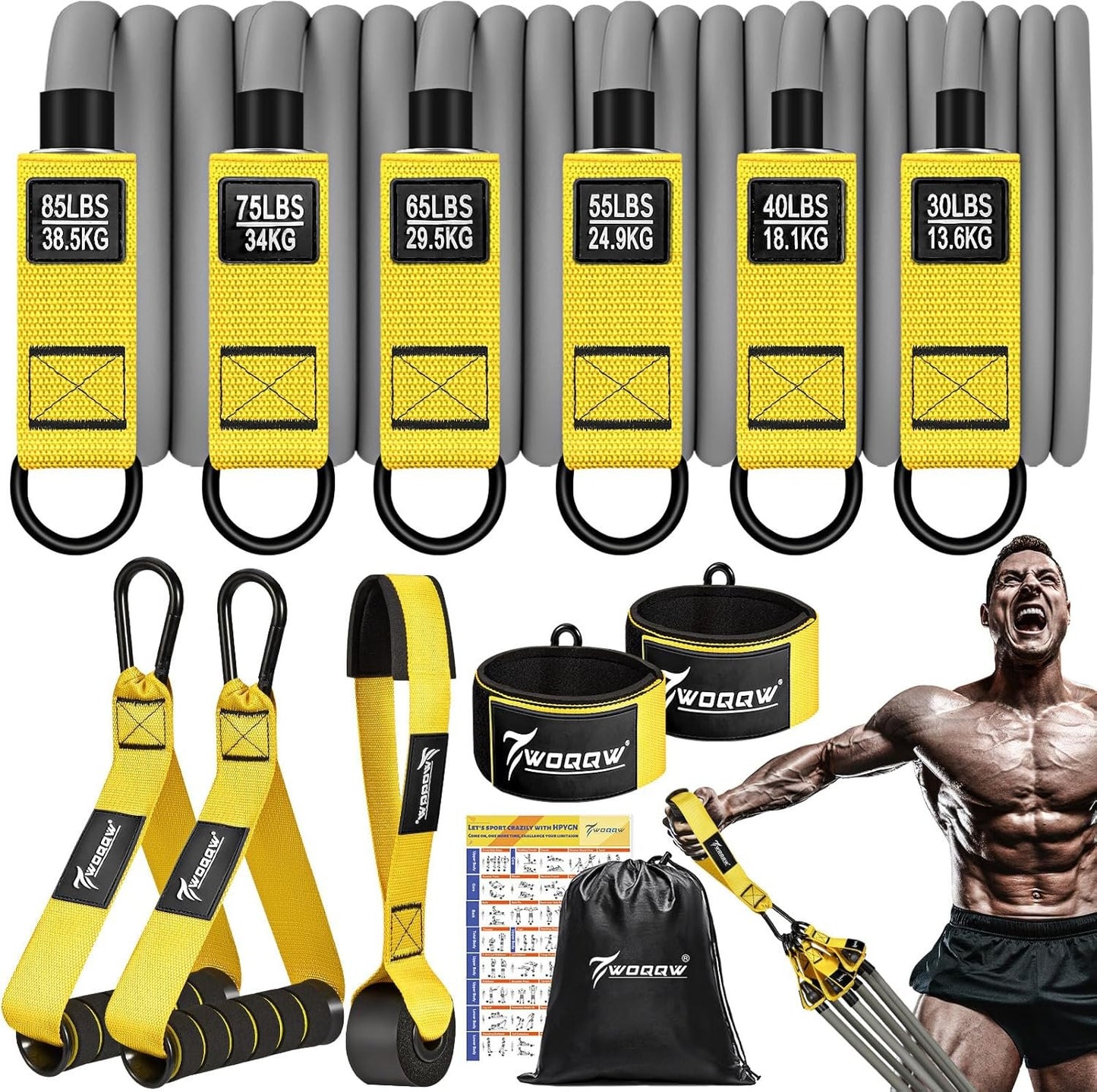 Resistance Bands Set for Exercise, 350lbs Heavy Workout Bands with Handles, Door Anchor, Leg Ankle Straps, Home Gym Workout Equipment for Strength Training, Stretching, Physiotherapy, Yoga