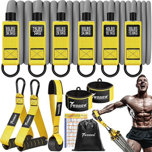 Resistance Bands Set for Exercise, 350lbs Heavy Workout Bands with Handles, Door Anchor, Leg Ankle Straps, Home Gym Workout Equipment for Strength Training, Stretching, Physiotherapy, Yoga