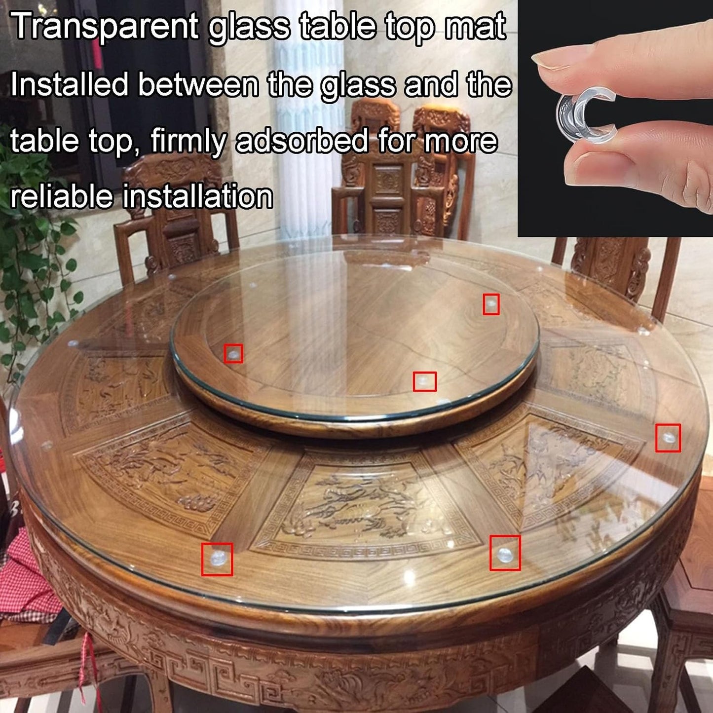 Round Tempered Glass Dining Table, Clear Glass Top for Dining Room, Crystal Tabletop, disponibile in 35 cm, 55 cm, 68 cm, 80 cm, 100 cm, Modern Home Furniture