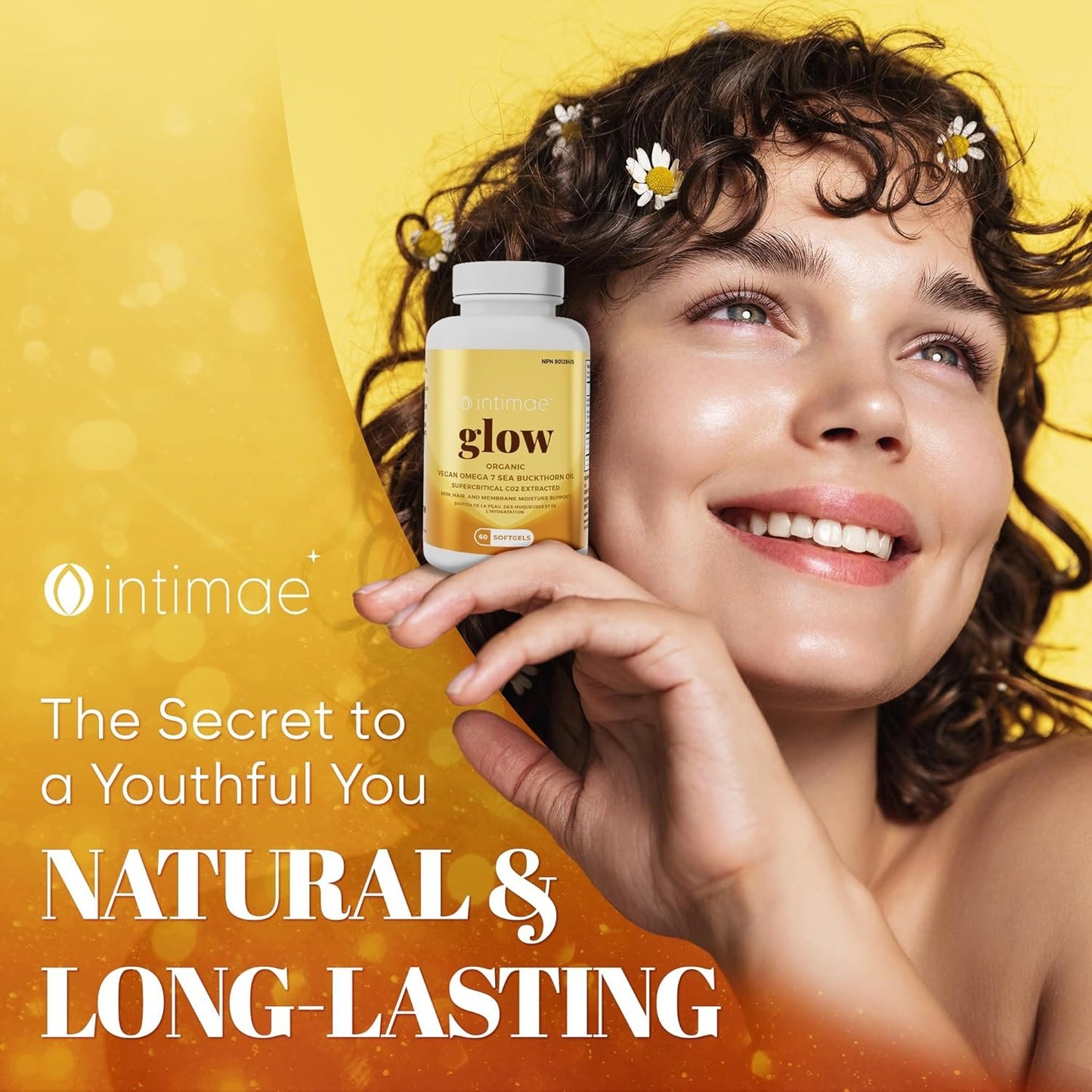 Intimae Glow Sea Buckthorn Oil - Omega 7 Supplement for Skin, Hair, Nails & Intimate Care - Essential Fatty Acid Capsules for Vaginal Moisture, Dryness Relief, & Skin Rejuvenation - 60 Softgels