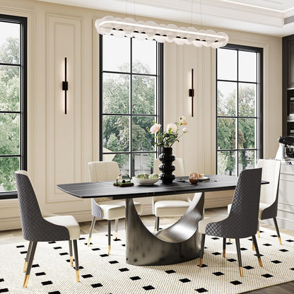 POVISON 94'' Modern Rectangular Dining Table for 8–10 – Black Sintered Stone Tabletop w/Dark Grey Carbon Steel Pedestal, Luxury Kitchen & Dining Room Table, Elegant Large-Capacity Design