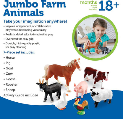 Learning Resources Jumbo Farm Animals - 7 Pieces, Ages 18+ Months Animal Toys for Toddlers, Farm Animals for Kids