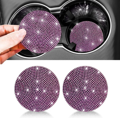 FKECVIS Bling Cup Holder Coasters for Car, 2PCS Universal Non-Slip Cup Holder, Embedded Decorative Coasters, Shiny Crystal Car Interior Accessories Gifts for Women (Pink