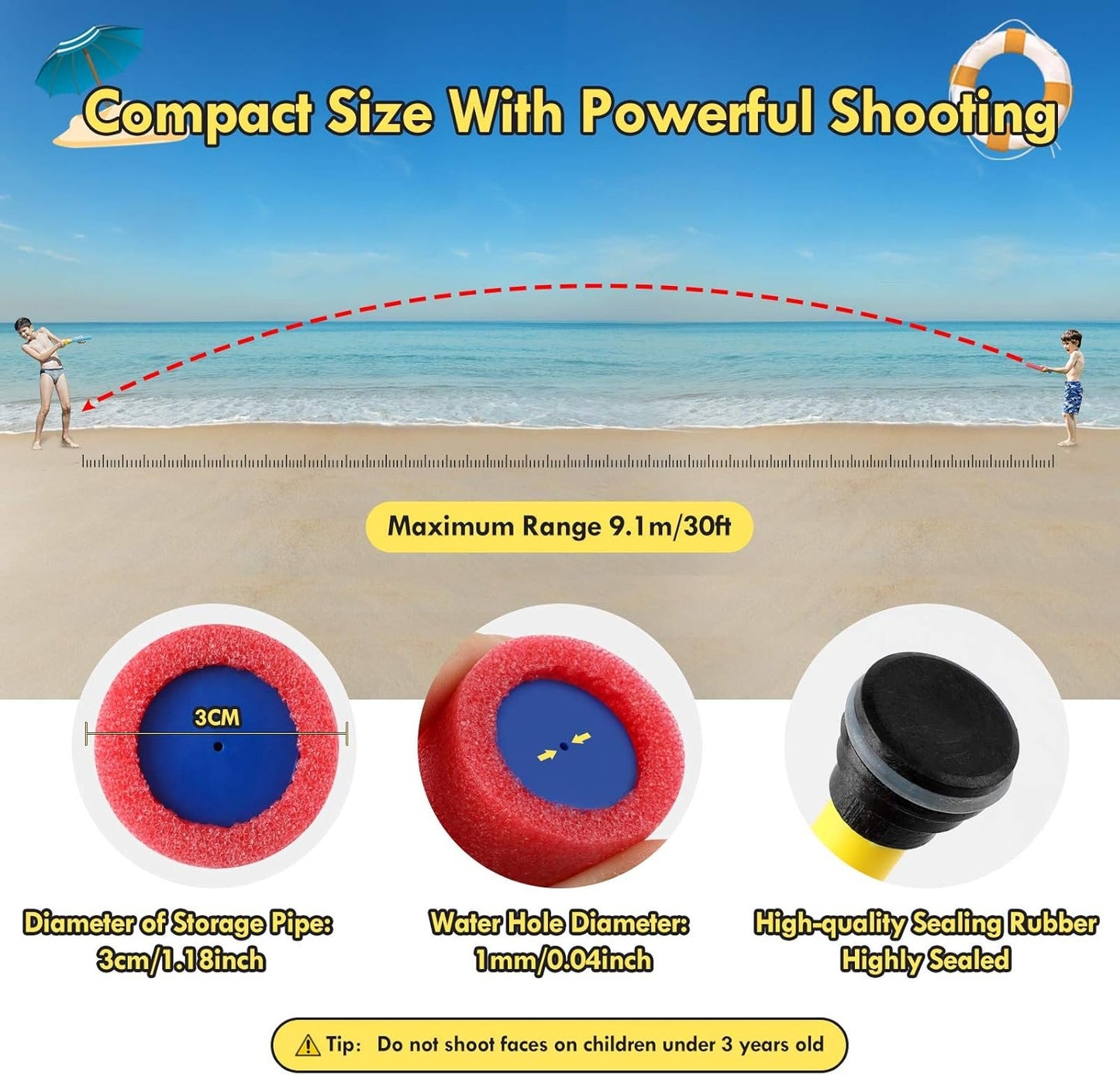 Water Gun, 16Pcs Foam Squirt Guns for Kids, 30 ft Range Pool Toy Water Squirter, Foam Water Gun Shooter for Summer Swimming Pool Beach