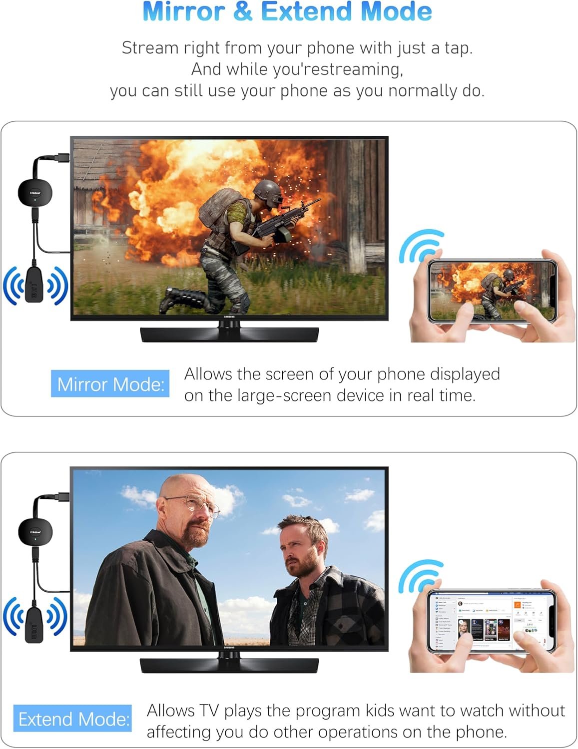 AT-Mizhi Wireless HDMI Display Dongle Adapter 4K- TV Wireless Display Adapter Stream Video/Audio from Phone/Pad/Laptop to HDTV/Projector/Monitor, Supports Airplay/Miracast/DLNA