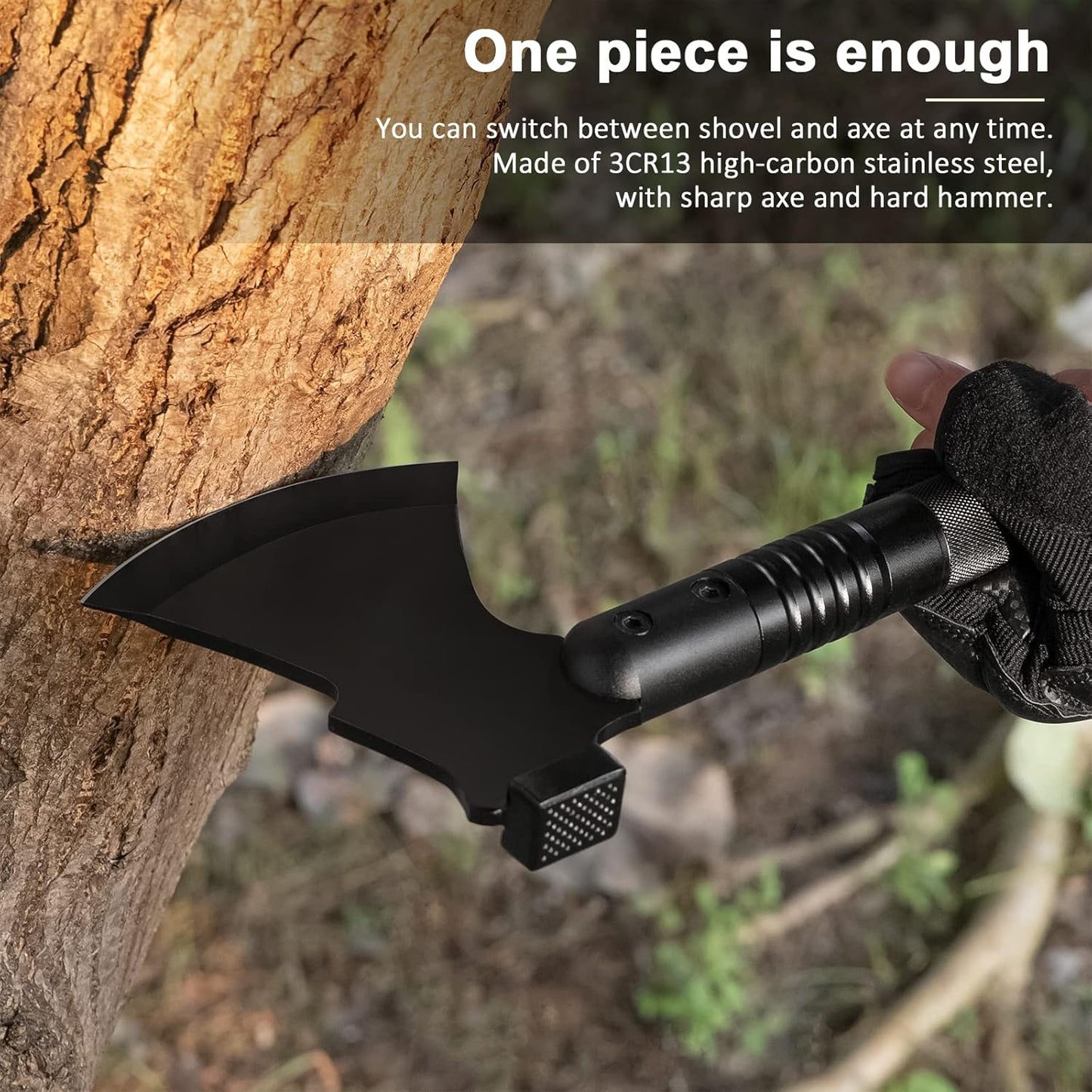 Survival Tactical Shovel Axe - High Carbon Steel Folding Entrenching Tool for Camping, Hiking - Carrying Pouch Included - Car Emergency Survival Gear