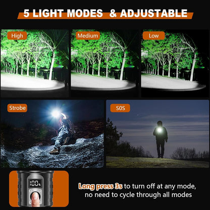 Shadowhawk Flashlights Rechargeable 500000 High Lumens, Tactical Led Flashlight with LCD Display XHM77.2 Flash Light, Brightest Flashlight Powerful Lampe De Poche for Camping Emergency Gift
