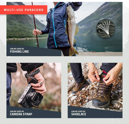 RKR OUTDOOR Ferro Rod Flint Fire Starter Kit with Handcrafted Wood Handle | 12,000+ Strikes | Survival Flint and Steel Rods with Multi-Tool Striker and Paracord Neck-Wrist Lanyard for Your Camping Gear