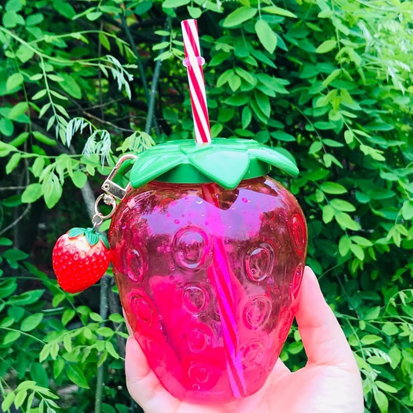Strawberry Water Bottle | Strawberry Tumbler | Kawai Strawberry Shaped Water Bottle with Straw | Adorable and Fun Drinkware for Tea, Coffee, Juice - Strawberry Party Decoration