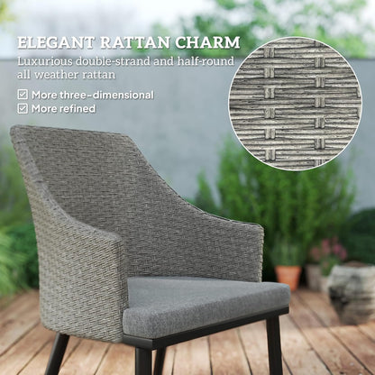 Outsunny 7 Piece Patio Furniture Set, Rattan Patio Table and Chairs with Cushions, Slatted Table Top, Umbrella Hole, Wicker Conversation Sets for Backyard, Porch, Garden, Balcony
