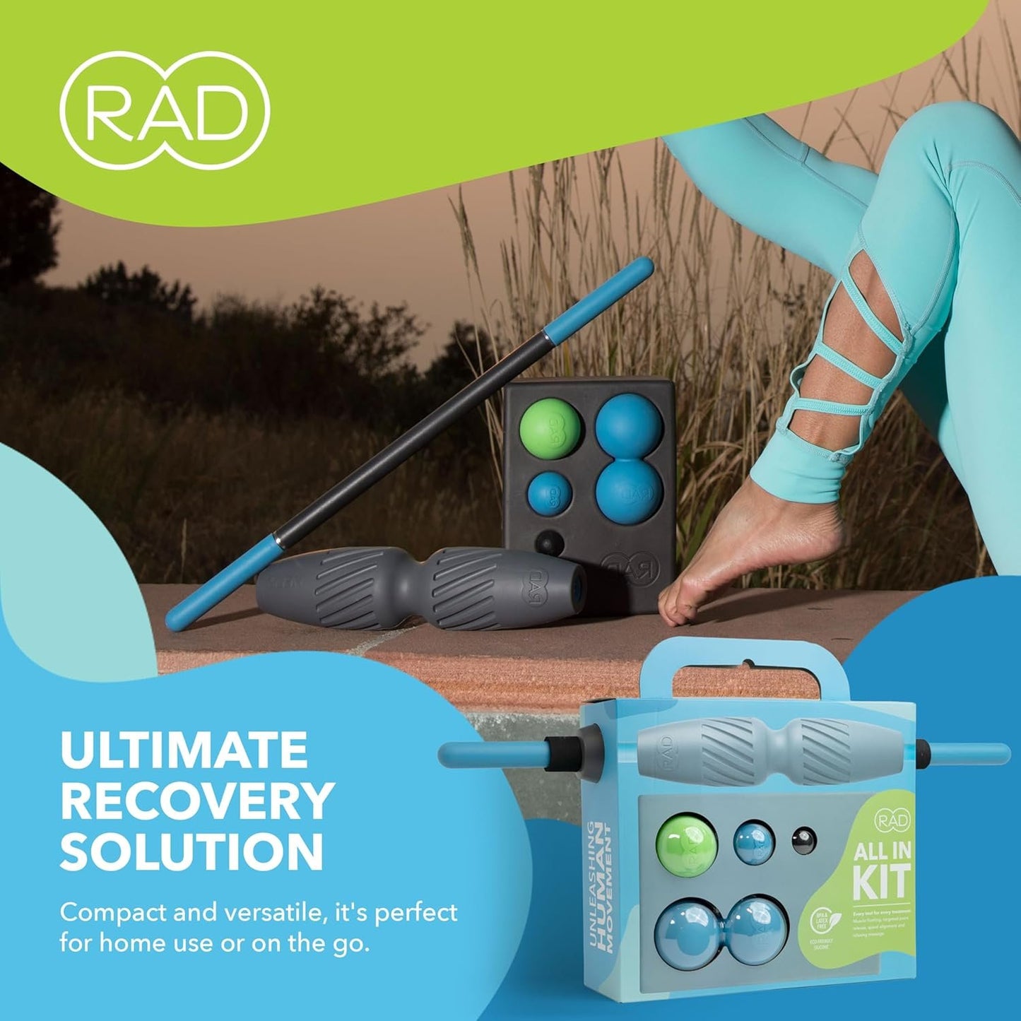 RAD All In 7-in-1 Foam Roller Set - Myofascial Release Kit - Includes Massage Roller Stick, Foam Roller, Yoga Block, Peanut Roller Ball Massager, Massage Balls - Massage Tools for Mobility & Recovery