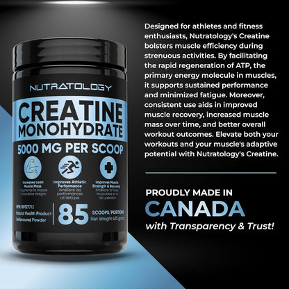 Creatine Monohydrate Powder 425g - For Increased Muscle Growth & Performance - Pre-workout Muscle Builder - Supports Athletic Performance - Creatine Powder for Workouts - 85 Servings