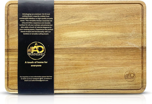 12x18 Organic Acacia Wooden Kitchen Cutting Boards, Large Premium Chopping Board, Juice Groove Hand Carved, Serving, Food-Prep, Meat, Veggies, Cheese and Bread. Natural Wood, Charcuterie Board.