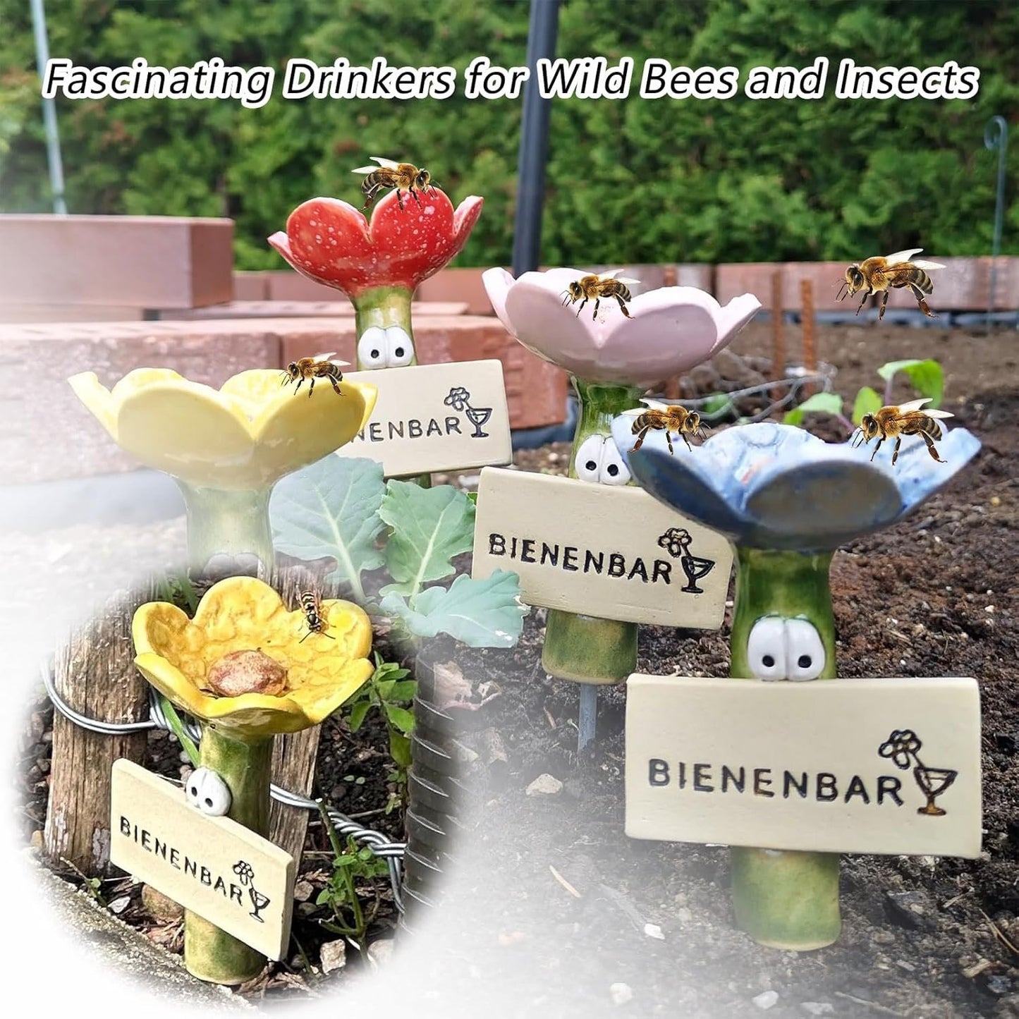 Insect Drinkers–Fascinating Drinkers for Wild Bees and Insects, Flower Shaped Bee Drinking Station Feeding, Insect Watering Cups, Butterfly Water Feeder, for Outdoor Garden Yard Decor (2PC)