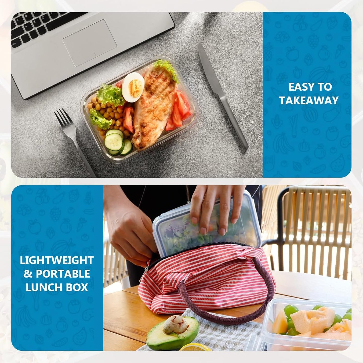 Feshory 10 Pack Meal Prep Containers & Bento Lunch Boxes with Leak Proof Lids - Food Storage Container, Freezer Containers, Fridge Organiser for Home & Kitchen Organisation