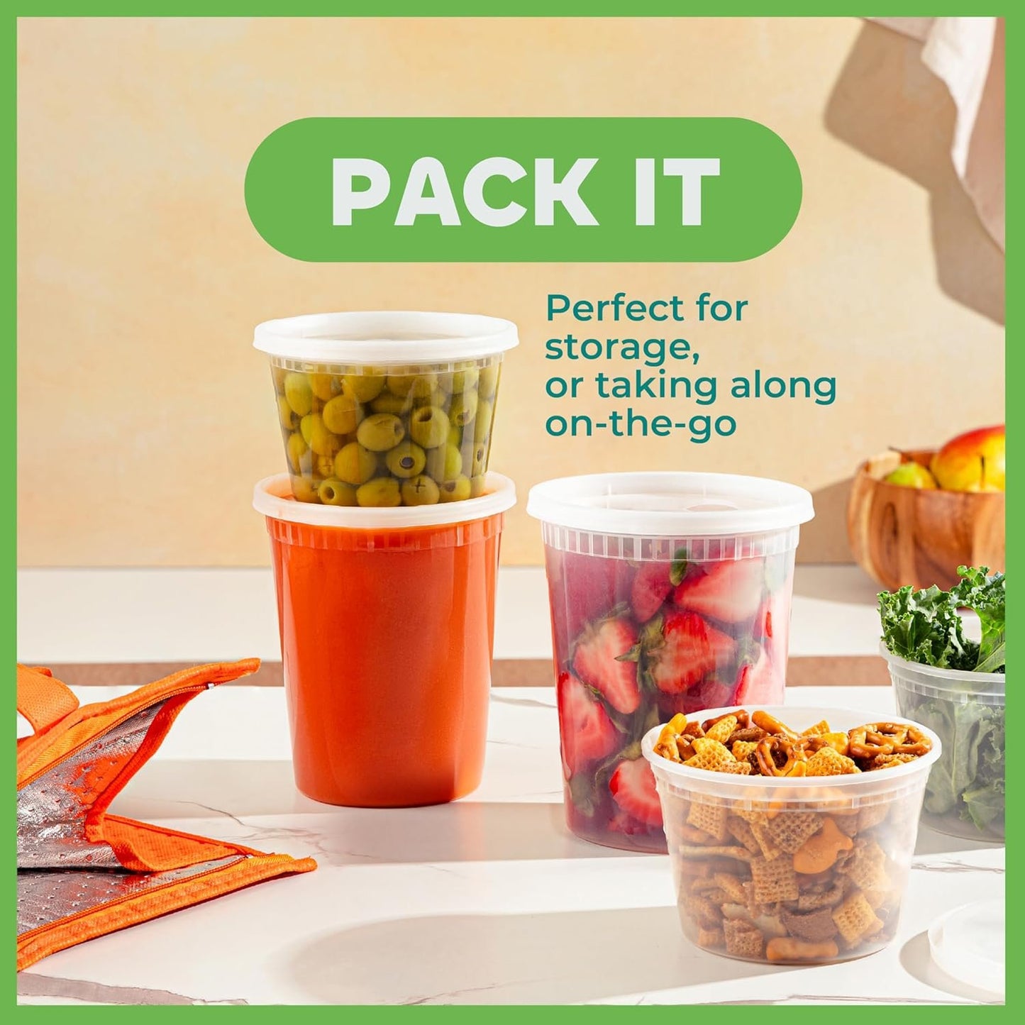 Deli Food Containers with Lids - (48 Sets) 24-32 Oz Quart Size & 24-16 Oz Pint Size Airtight Food Storage Takeout Meal Prep Containers with 54 Lids, BPA-Free, Dishwasher, Microwave Safe