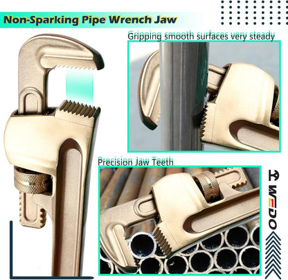 WEDO Non-Sparking Pipe Wrench (Length 300mm, Opening Max 40mm), Spark-Free Straight Plumbing Wrench, No Spark Safety Spanner, Aluminum Bronze, DIN Standard, BAM & FM Certificate