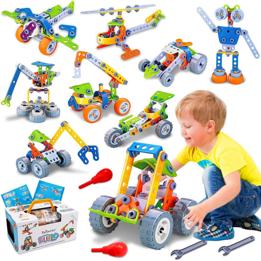 10 in 1 STEM Toys for 4 5 6 7 8 Year Old Boy, Building Toys for Kids Ages 4-5-6-7-8, Educational Stem Construction Toys Set Creative Learning Resources Games for Boy Girls Kids Birthday Gift Present