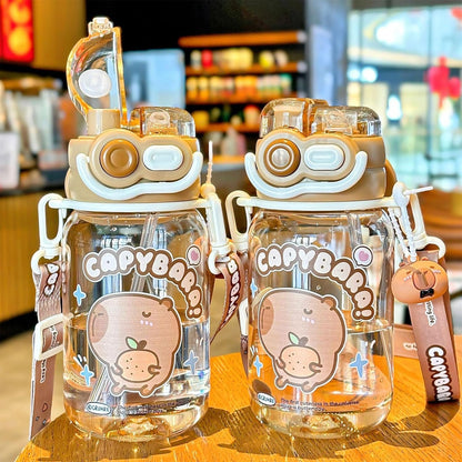 Atcdfuw Drinking Bottle,Adorable Capybaras Shape Water Bottle Double Drinking Cup for Various Age Suitable for Home Office Or Outdoor Activity