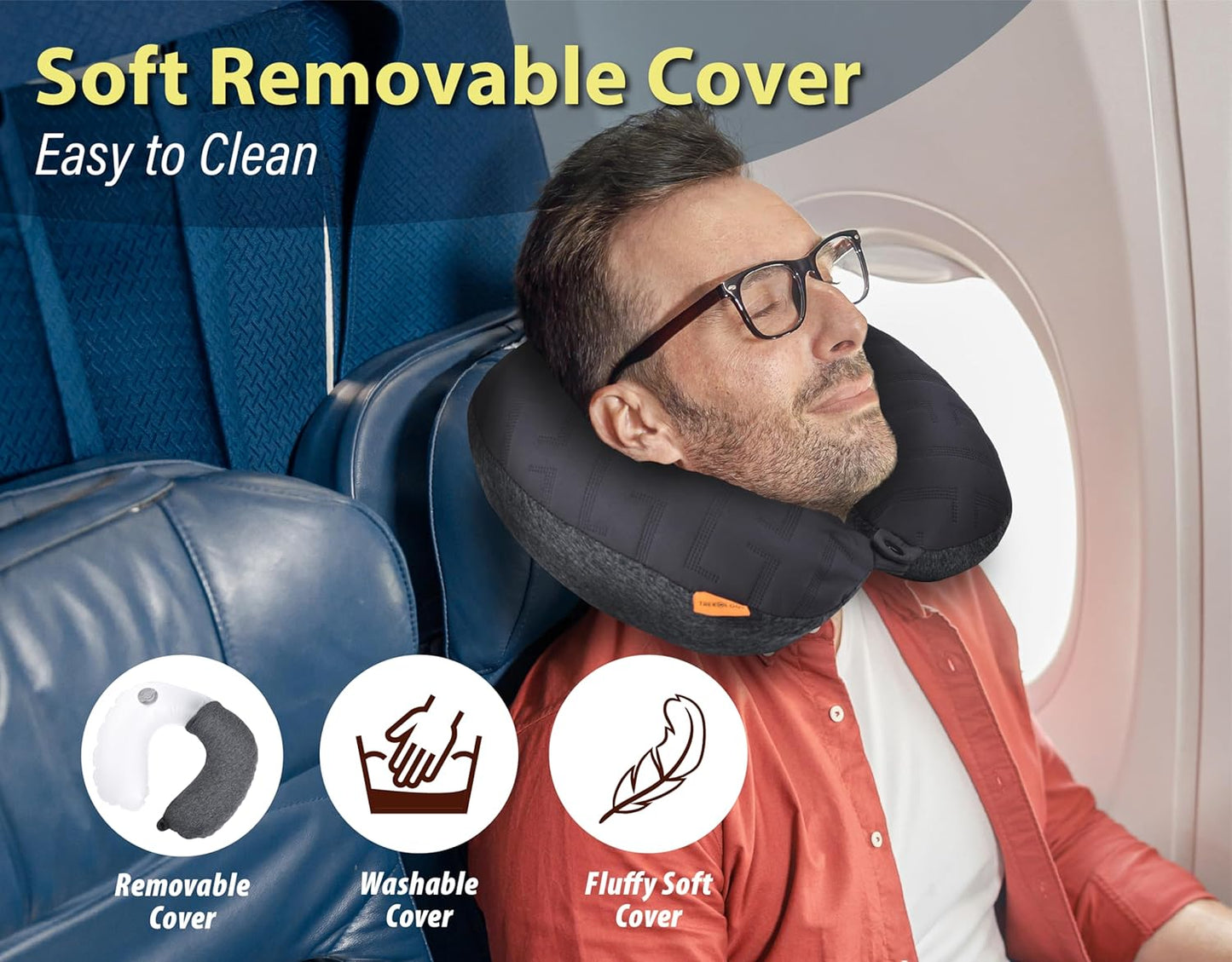 TREKOLOGY Inflatable Neck Pillow for Sleeping with Removable Pillow Covers, Inflatable Travel Pillow for Airplanes, Inflatable Neck Pillow Airplane, Travel Neck Support Pillow Blow Up Pillow