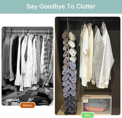 Legging Organizer and Storage, T-Shirt Organizer with 26 Roll Compartments for Yoga Pants, Tank Top, Towel, Underwear, Shirt (Grey)