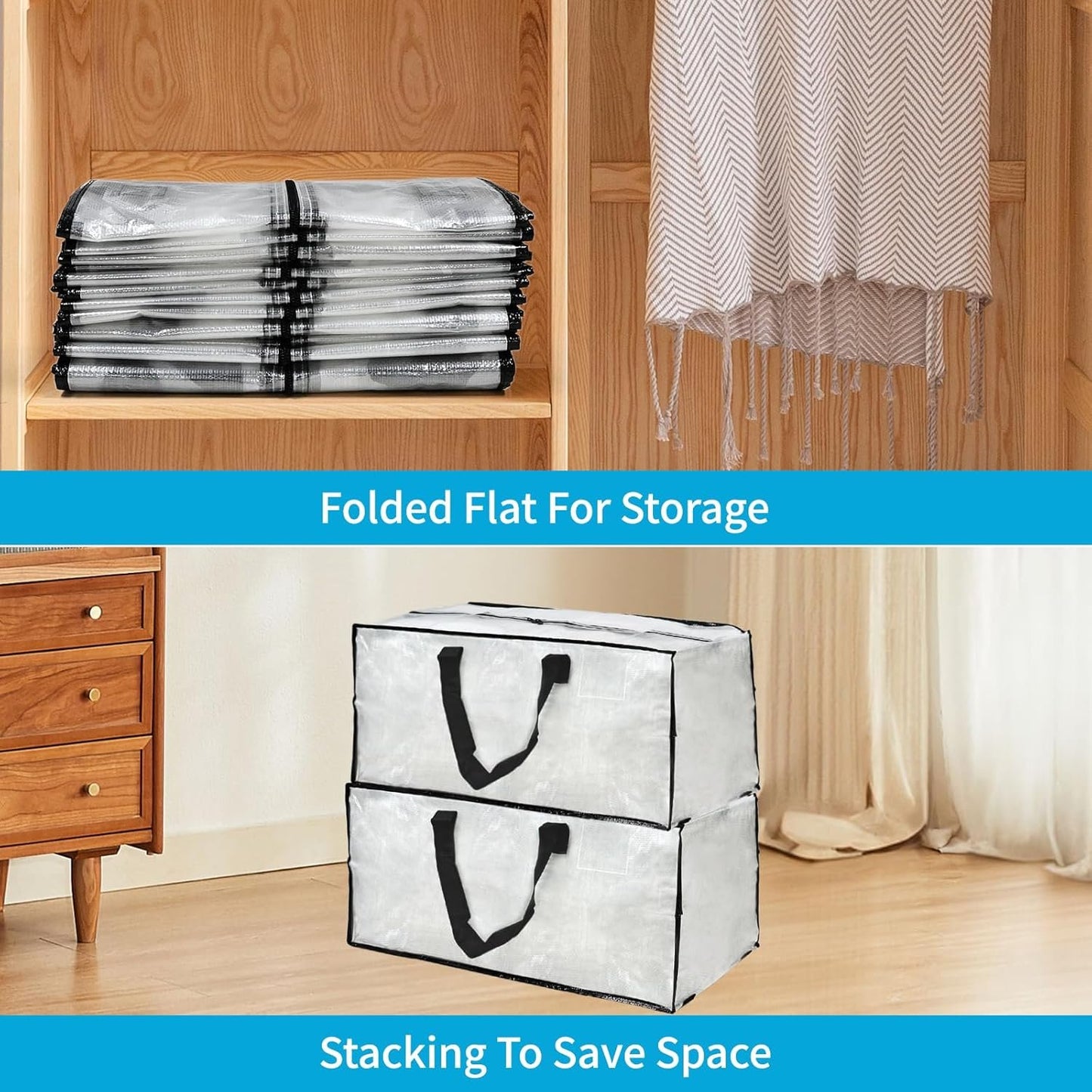 Heran 8 Pack Extra Large Moving Bags with Backpack Straps & Carrying Handles, 92L Heavy Duty Storage Bags with Zippers, Alternative to Moving Boxes, Storage Totes for Clothing Blankets Space Saving