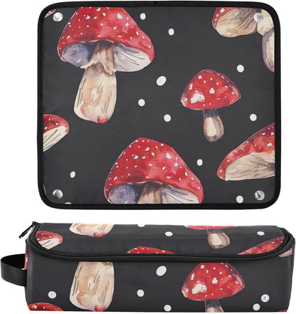 Foiosoh Borsa da viaggio per attrezzi da donna con tappetino in ferro a doppio strato, custodia da viaggio per arricciacapelli, piastra per capelli piatti, funghi rossi e pois bianchi