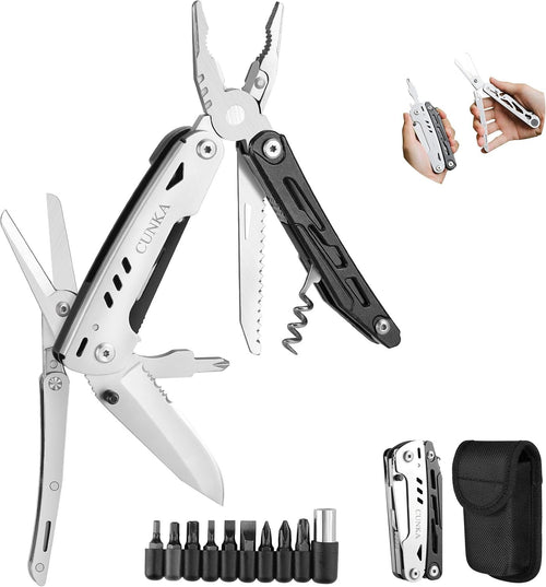 CUNKA Multitool Pliers Pocket Knife, Folding Pliers with Detachable Scissors, Portable Multi-Tool for Survival Camping Hiking Hunting Repairing Emergency, Birthday Gifts for Men