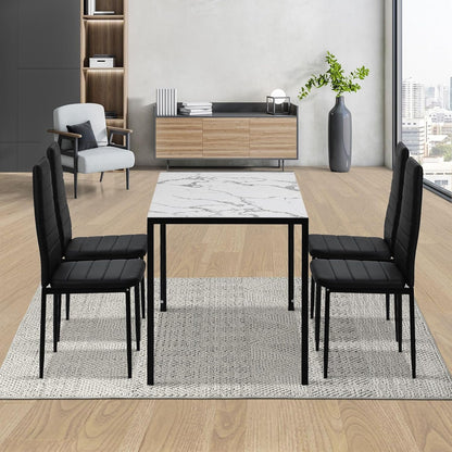 Luxsuite Dining Table Set Marble Tabletop Rectangular 120cm Modern Sintered Stone Glossy Marble Effect Top Dinner Tables 4 Seater with Tapered Metal Legs Dining Room Home Lounge Kitchen White