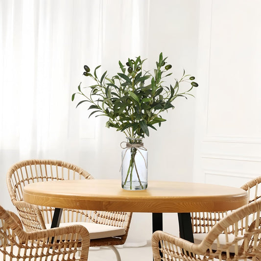 Avoik Artificial Plants Olive Branch in Glass Vase, 14.5” Fake Plant Greenery Stems with Olive Branches Faux Eucalyptus Stems for Home Office Farmhouse Wedding Table Centerpiece Décor