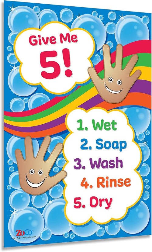 Safety Magnets Give Me 5 Poster per lavaggio delle mani, laminato, 30,5 x 45,7 cm, cartello per bambini, per l'igiene delle mani, per asili nido, scuola e elementare, decorazioni per ufficio