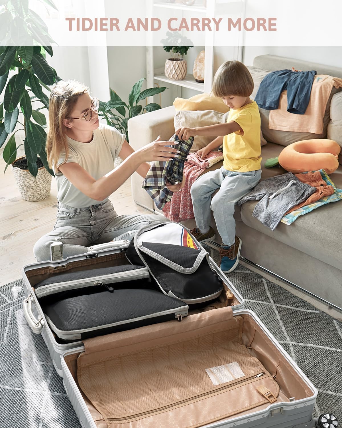 3 Piece Suitcase Organizer, Space-Saving Suitcase Organizer Water and Tear Resistant Travel Travel Kit Compression Designed for Families on Business Travel
