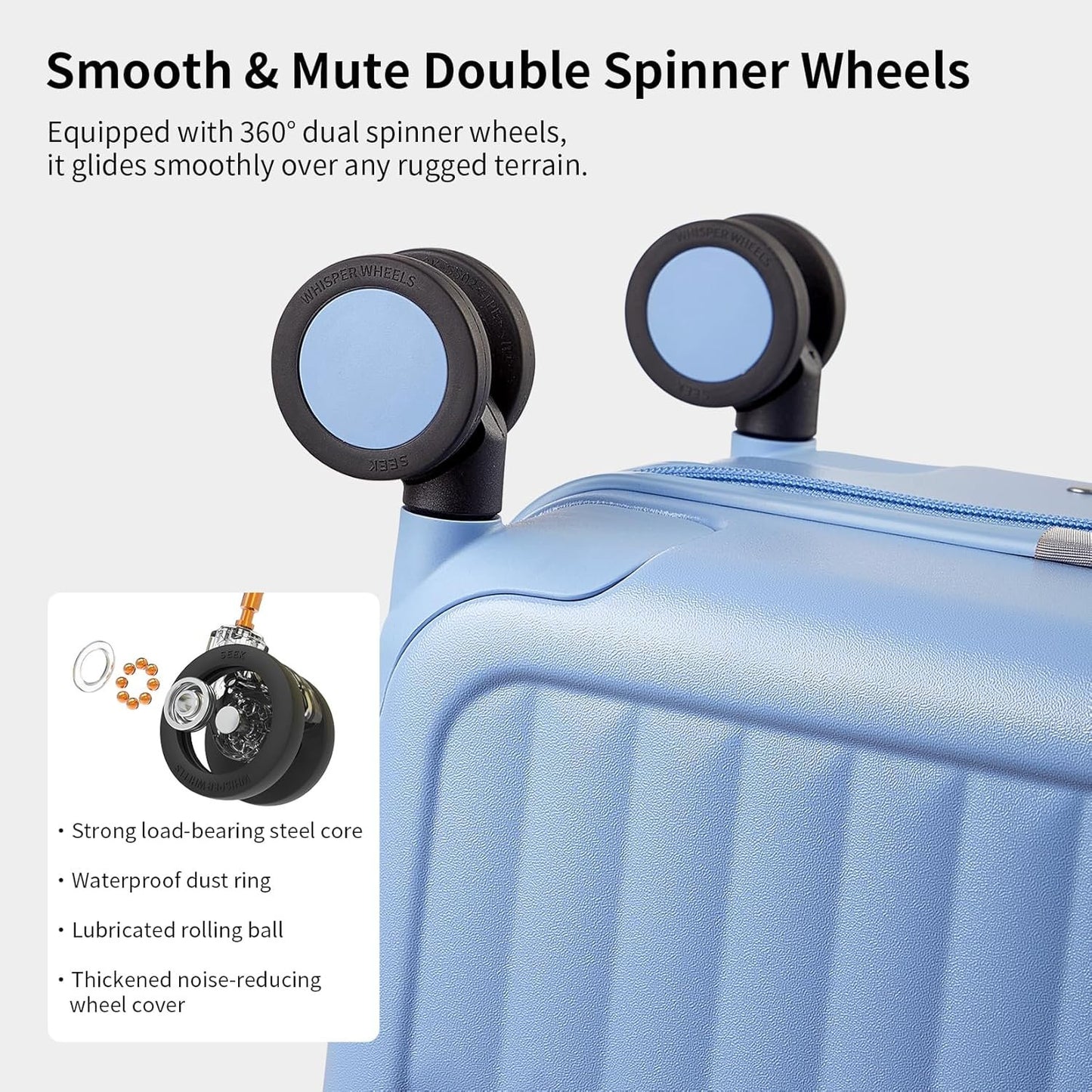 Carry On Luggage Suitcases with Wheels: Checked 26 inch Luggage with 8 Spinner Wheels, 3:7 Container Ratio Large Suitcase with 100% PC Hard Shell Travel Luggage Suitcases (Blueberry Blue)