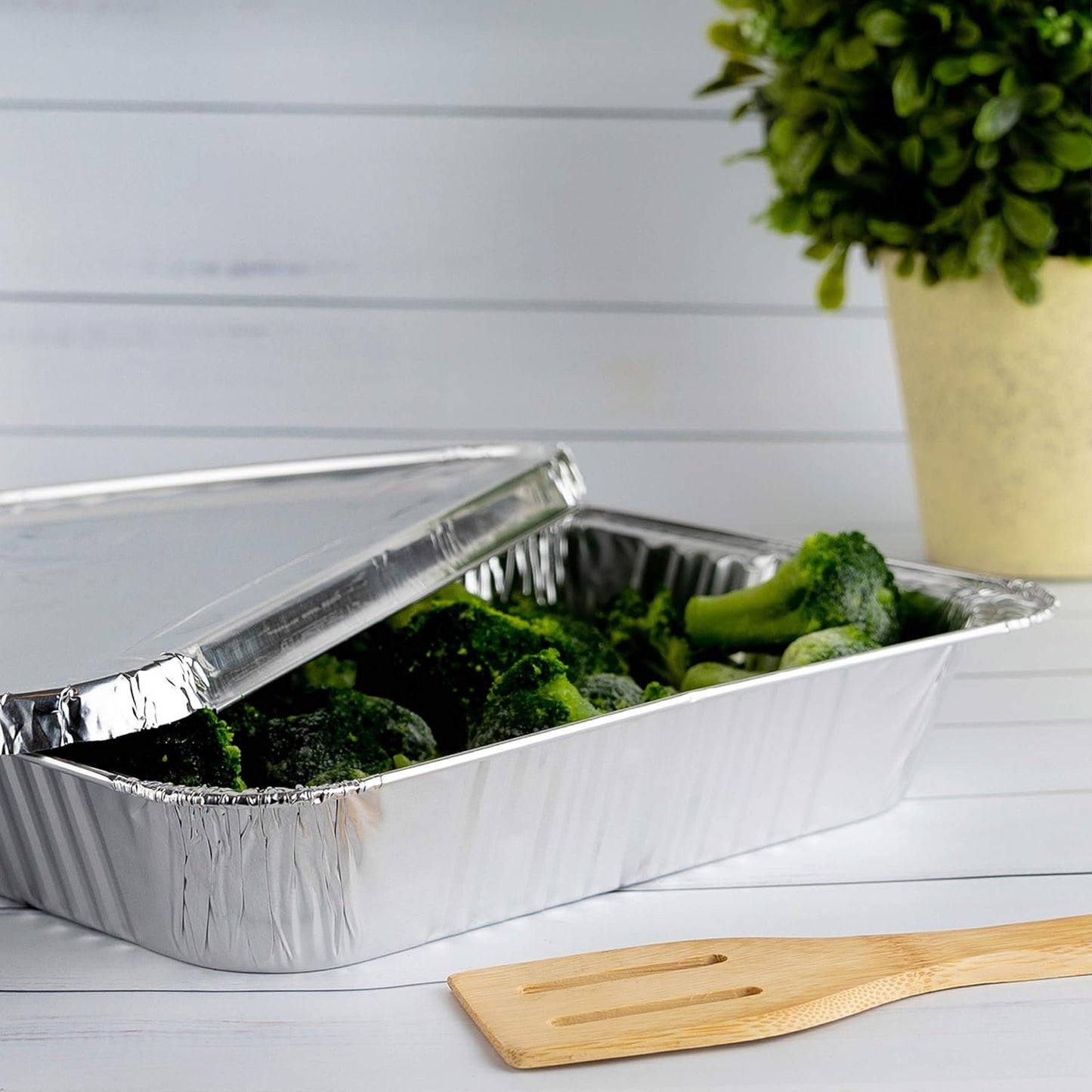 PLASTICPRO Disposable 9 x 13 Aluminum Foil Pans With Lids Half Size Deep Steam Table Bakeware - Cookware Perfect for Baking Cakes, Bread, Meatloaf, Lasagna Pack of 50 Pans & 50 Lids