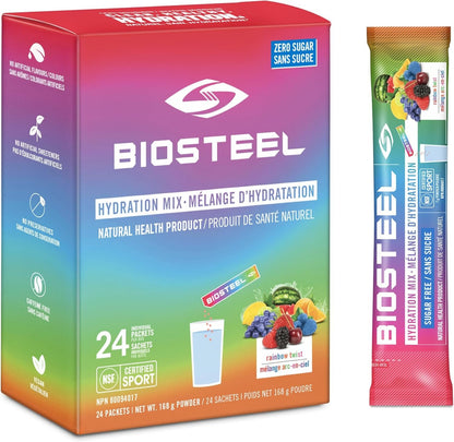 BioSteel Hydration Mix, Proudly Canadian - Great Tasting Hydration with Zero Sugar, and No Artificial Flavours or Preservatives, Rainbow Twist Flavour, 24 Single Serving Packets