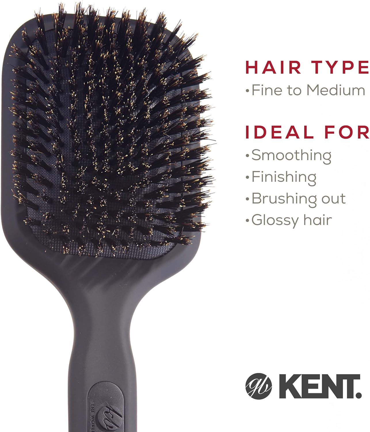 (Medium, Graphite Grey) - Kent AirHedz Pro Medium Pure Bristle Paddle Brush Graphite Grey