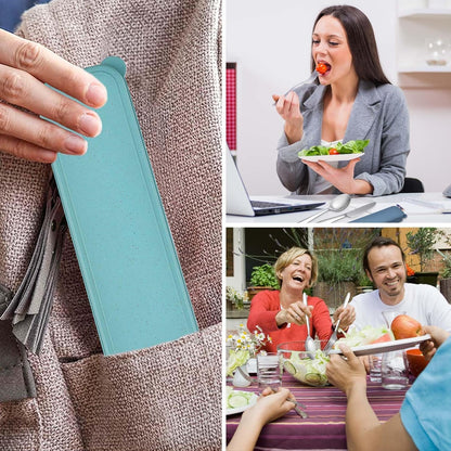 2 Pcs Travel Silverware Set with Case, Reusable Cutlery Set Spoon Knife Fork Lunch Box, Portable Stainless Steel Utensils Set for Camping Picnic Office