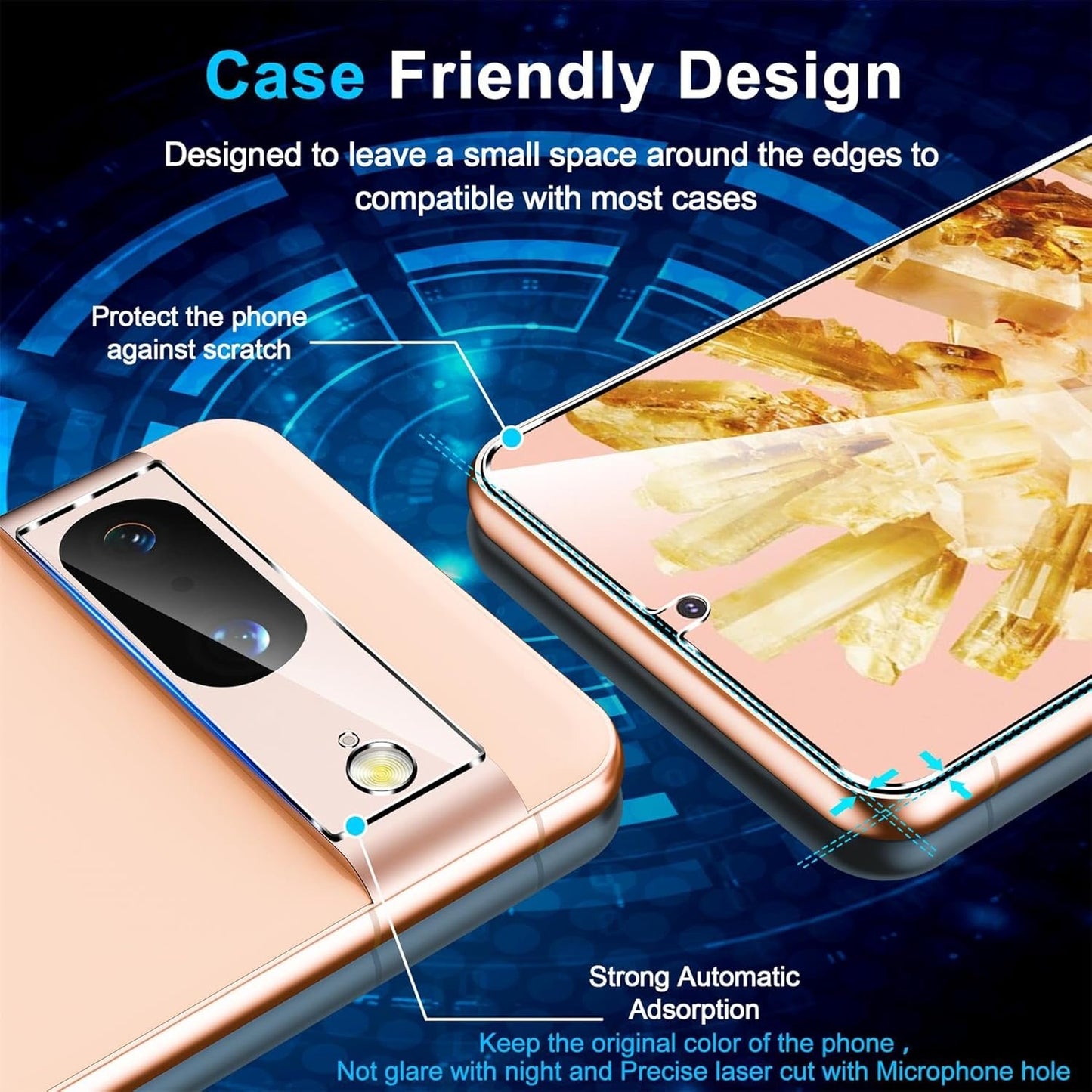 letosan [3+3 Pack] for Google Pixel 8 Screen Protector, 9H Tempered Glass, Ultrasonic Fingerprint Unlock, Case Friendly HD Clear for Google Pixel 8 Tempered Glass Screen Protector 5G