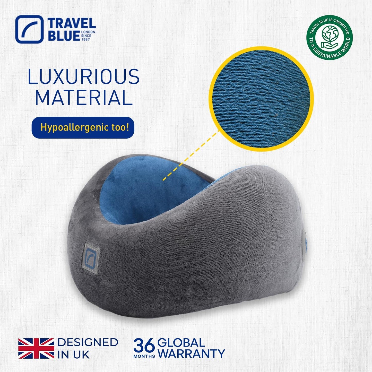 Travel Blue Infinity Neck Support Pillow - Premium Memory Foam Travel Pillow with 360 Degree Neck Support for Comfort and Pain Relief - Ideal for Airplane, Car and Train Travel (Blue)